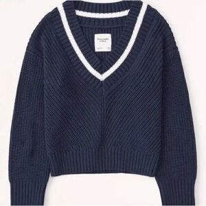 abercrombie & fitch chunky v neck sweater navy XS